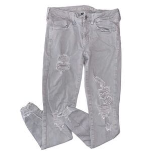 American Eagle Distressed Super Stretch X Jeggings In Light Gray